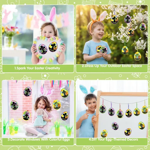 Vista 6 de Fennoral Paquete de 24 huevos religiosos de Pascua para niños, hazte dueño de huevos de Pascua, atrapasoles, kit de manualidades DIY Jesus is Risen