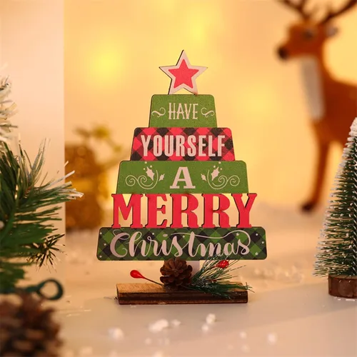 Vista 3 de Decoración de mesa de Navidad de madera, decoración de mesa de Navidad, decoración de árbol de Navidad de pie de madera, adornos de Navidad 2022