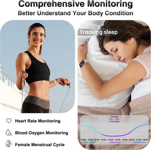Vista 3 de Rastreador de actividad física, relojes inteligentes para mujeres y hombres con monitor de frecuencia cardíaca 24/7/presión arterial/oxígeno