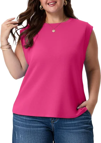 Vista 15 de OLRIK Plus Size Tank Tops for Women Cap Sleeve Soft Stretch Summer Blouses Casual Basic Tee with Underarm Coverage