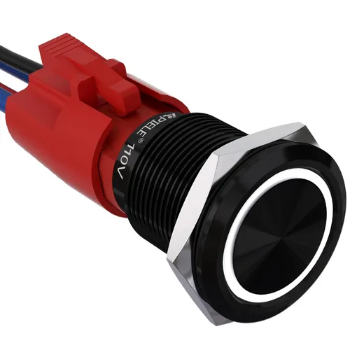 Vista 23 de APIELE 110V-220V 19mm interruptor de botón de cierre 10 Amp SPST LED Impermeable Redondo autobloqueante 1NO (Negro Aluminio, Azul)