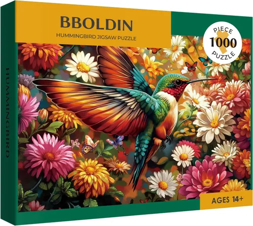 Vista 2 de Rompecabezas de flores coloridas de colibrí, 1000 piezas para adultos, pájaro, girasol, mariposa, naturaleza, rompecabezas de plantas, primavera