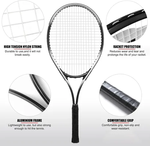 Vista 3 de Racque de tenis para principiantes de 27 pulgadas para adultos, juego de raqueta individual ligera para mujeres y hombres con bolsa de transporte