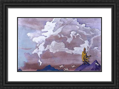 Vista 3 de ArtDirect Roerich, Nicholas 24x18 Black Modern Framed Art Print Titled: White Horses Black Modern Wood Frame