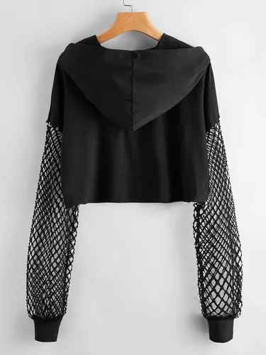 Vista 2 de Verdusa Sudadera corta con capucha de red para mujer con hombros caídos y manga larga