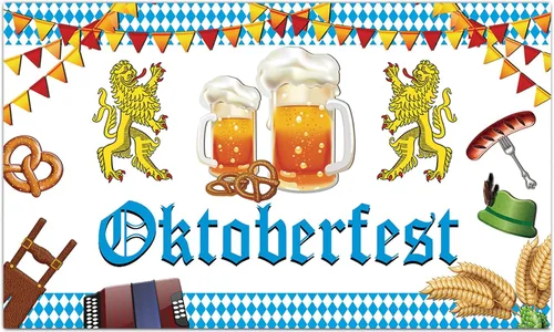 Vista 2 de Hrystarad Pancarta de fondo de Oktoberfest de 6 x 3.6 pies para decoración de festivales de cerveza alemana bávara