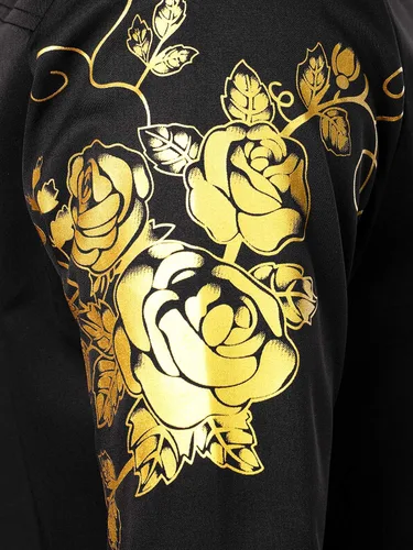 Vista 5 de ZEROYAA Camisas de vestir de manga larga con botones y estampado floral de rosas para hombre