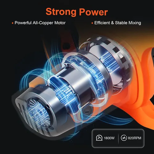 Vista 3 de Mezcladores de hormigón de potencia de 1800 W, mezclador de mortero eléctrico portátil, mezclador de cemento de mano, paleta doble, ajuste de 2
