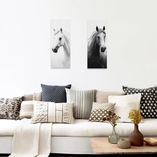 Vista 4 de ZXHYWYM Juego de 2 arte para pared de caballos salvajes, caballos salvajes, retratos, lienzos, pintura en lienzo de animales de granja, marco