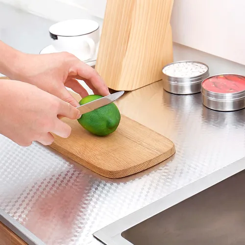 Vista 3 de Snkxu Papel Tapiz de Cocina Resistente al Aceite Adhesivo Protector contra Salpicaduras de Papel de Aluminio Autoadhesivo Plateado Forro de Gabinete