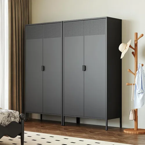 Vista 90 de Gabinete de almacenamiento de metal ancho negro, gabinete de acento de 2 puertas para el hogar y la oficina, gabinete de metal bajo de 2 niveles