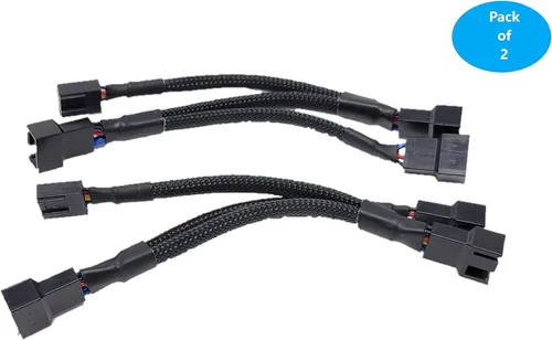 Vista 2 de Micro Connectors Cable divisor de ventilador PWM con manguito de 1 a 3, color negro, paquete de 2 (PWM-103BK-2P)