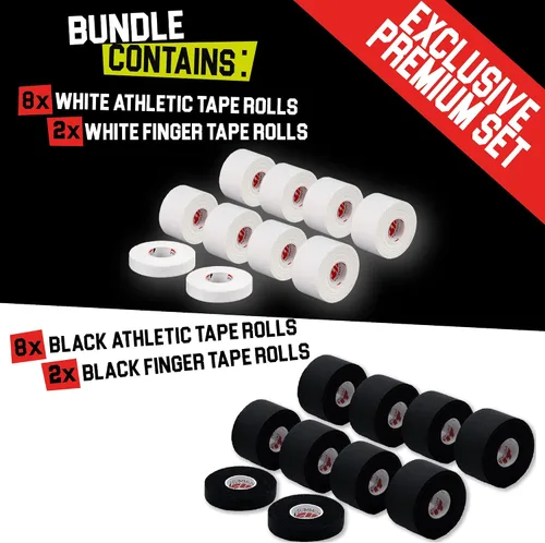 Vista 4 de Cinta atlética en blanco y negro extremadamente resistente: 16 rollos + cinta adhesiva de 4 dedos. Fácil de aplicar y sin residuos pegajosos. Cinta