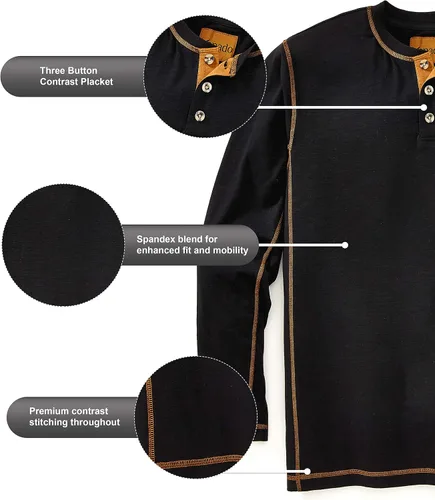 Vista 4 de Venado Camiseta de manga larga y cuello henley para hombre, material flexible