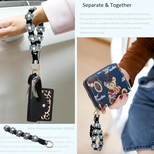 Vista 135 de BIHRTC Llavero de pulsera boho con soporte para lápiz labial, pulsera hecha a mano