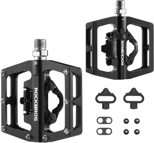 Vista 7 de ROCKBROS Pedales de bicicleta de montaña MTB compatibles con SPD bicicleta de montaña de doble función sellada sin clipless de aluminio plataforma