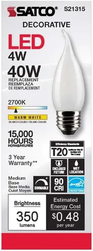 Vista 4 de Satco S21315 - Bombilla LED CA10 4W 927 esmerilada E26, 120 V, paquete de 6