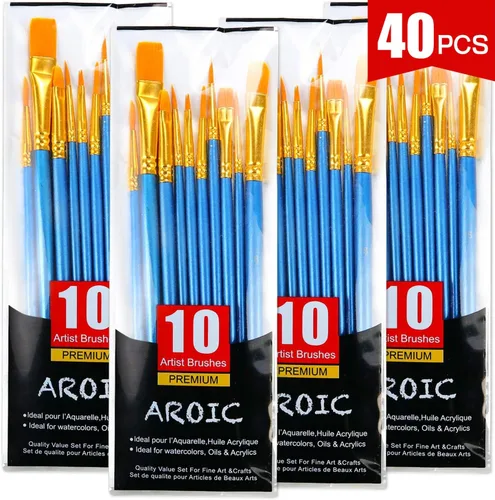 Vista 15 de AROIC Pinceles de Pintura Pequeños a Granel, 80 Piezas de Pinceles de Pintura de Cerdas de Nylon Negro para Niños con Punta Plana Redonda