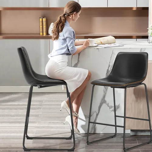 Vista 6 de OLIXIS 26" Counter Height Bar Stools Set of 2 for Kitchen Negro