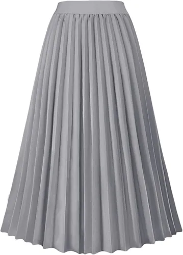 Vista 8 de GOLDSTITCH Falda Plisada de Cintura Alta para Mujer Línea A Falda Midi Acampanada Negro