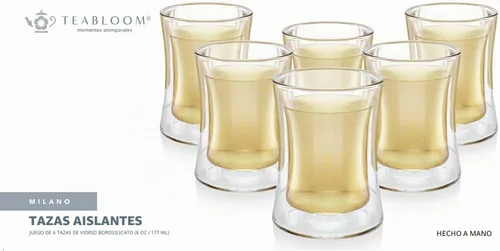 Vista 5 de Teabloom Modernas tazas de té turco aisladas, juego de 6 tazas de té de doble pared (6 oz / 6.0 fl oz)