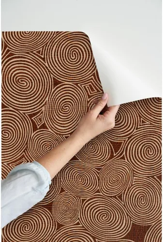 Vista 3 de Peel & Stick Wallpaper Swatch - Spirals Circle Brown Ivory White Cream Mudcloth Dot Tribal Minimal African Midcentury Modern Mod Custom Removable