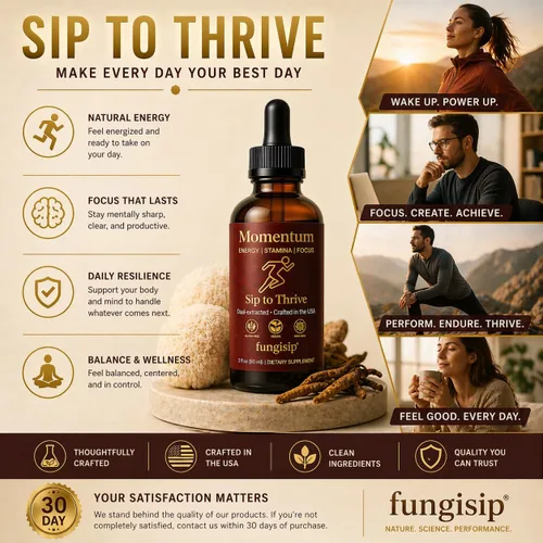 Vista 9 de Momentum Cordyceps & Lion's Mane - Gotas de tintura de hongos - Extracto líquido Energy & Focus - Ingredientes orgánicos - 2 onzas