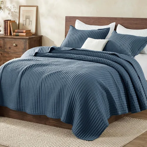 Vista 18 de Exclusivo Mezcla Juego de ropa de cama de edredón acolchado a rayas beige