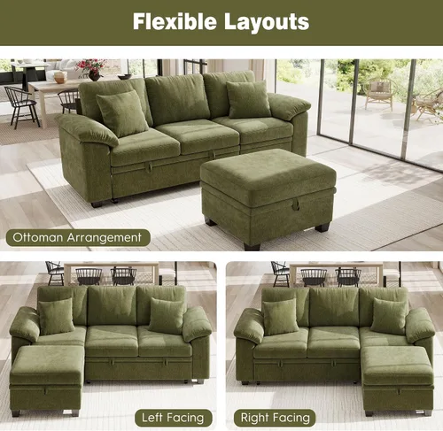 Vista 9 de Ihanherry Sofá modular de 86 pulgadas con cama extraíble, sofá cama modular en forma de L de 4 plazas con otomana de almacenamiento, sofás Verde
