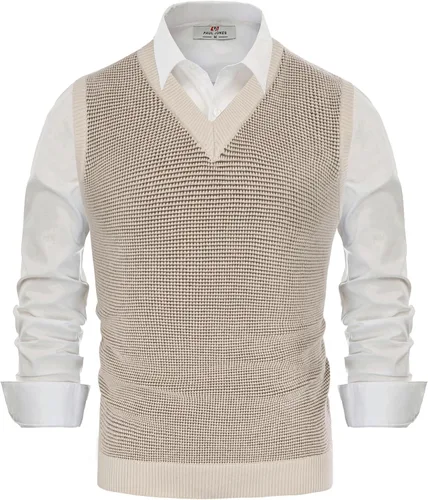 Vista 4 de PJ PAUL JONES Suéter de punto sin mangas con cuello en V para hombre, cuello acanalado