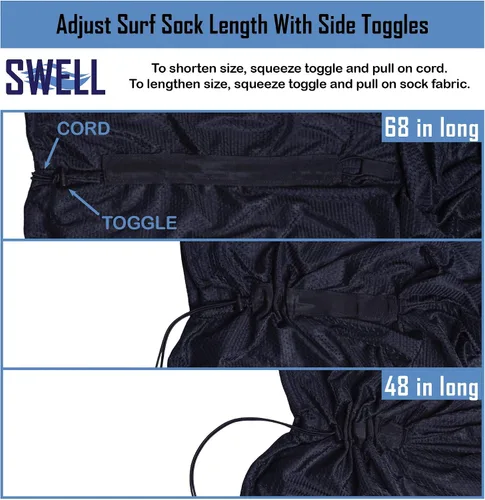 Vista 5 de SWELL Wakesurf - Calcetín de wakesurf de longitud ajustable con nariz acolchada y bolsillo, cubierta de wakeboard, talla única para todas las bolsas
