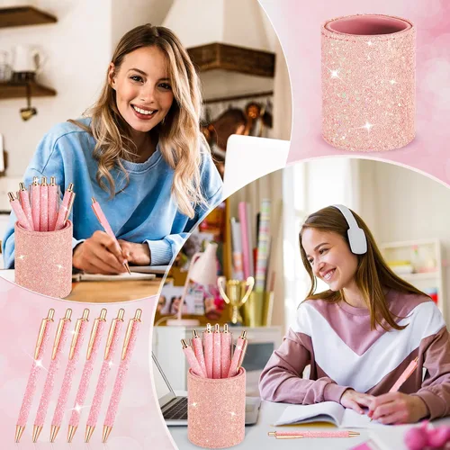 Vista 7 de BBTO Portabolígrafos de Lentejuelas Brillantes con 6 Bolígrafos de Clic de Lentejuelas, Bonitos Bolígrafos Retráctiles con Purpurina, Vasos