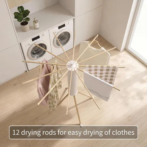 Vista 6 de LEQ Tendedero plegable para ropa interior con 4 pies de soporte, tendedero de ropa para apartamento con 12 brazos de secado de madera