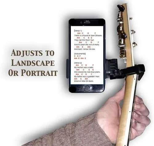Vista 7 de Smart-Po Cejilla de guitarra para teléfono inteligente Abrazadera de cuello compatible con Android y iPhone Soporte para teléfono celular Ayuda
