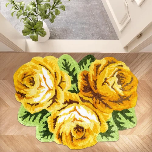 Vista 30 de USTIDE Bonita alfombra de baño de rosas para baño, alfombra de baño naranja de lujo, antideslizante, con forma de flor, alfombra de ducha de felpa