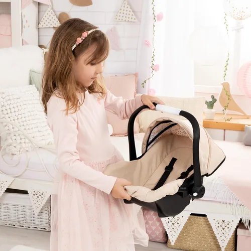 Vista 4 de Bayer Design 67975AA Silla de coche para muñecas con toldo y asa ajustable, arnés, para muñecas de hasta 18.1 in Beige
