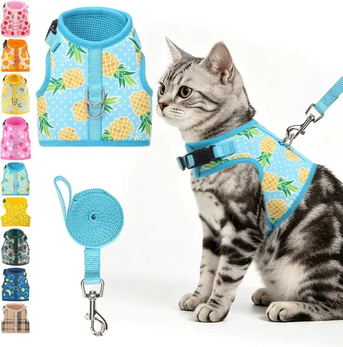 Vista 14 de BINGPET Arnés para gatos con correa y collar para caminar, a prueba de escapes, con correa de 59 pulgadas, arnés de chaleco suave ajustable