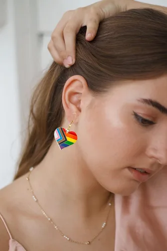 Vista 5 de Heart Shape Pride Dangle Earrings Gay and Lesbian LGBT Pride Gifts Jewelry