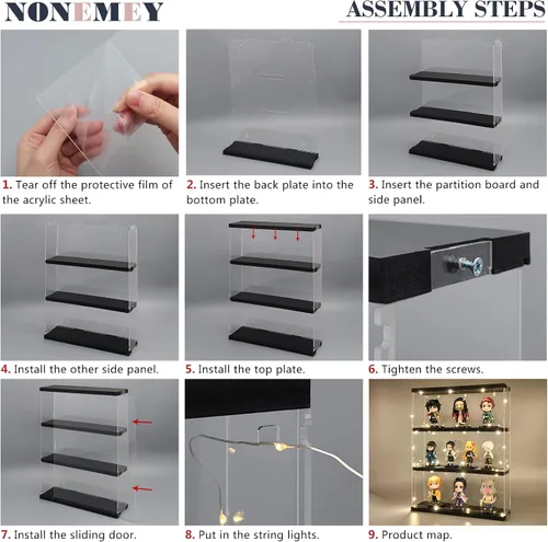 Vista 6 de NONEMEY Caja de exhibición de acrílico transparente con base de madera de 2 niveles, 3 niveles, 12/24 compartimentos, caja de almacenamiento