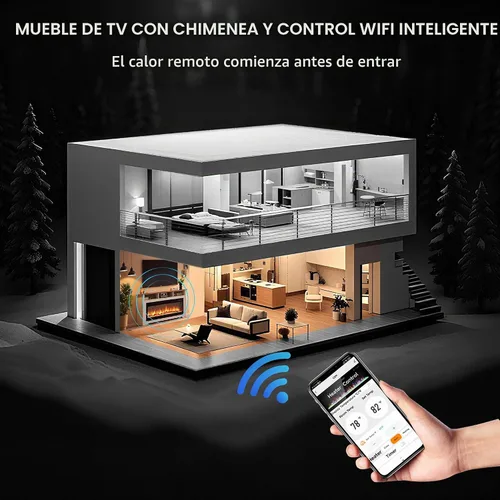 Vista 8 de Soporte de TV con chimenea de 60 pulgadas con chimenea eléctrica inteligente 50, aplicación y control de voz, centro de entretenimiento de mármol