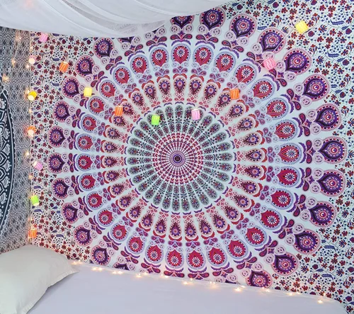 Vista 13 de Popular Handicrafts - Tapiz para colgar en la pared con diseño hippie de mandala bohemia, psicodélico, indio de pavo real, para meditación, gitano