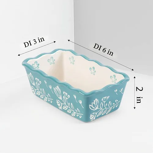Vista 6 de Wisenvoy Mini molde para pan de cerámica para hornear pan, mini sartenes para pan de 4 piezas 01 Turquesa