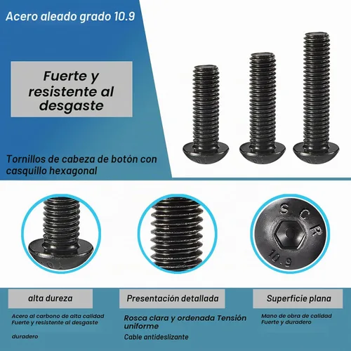 Vista 3 de Tornillos de cabeza de botón M6 x 8 mm, 12 mm, 16 mm, 20 mm, 25 mm, tornillos de cabeza de botón, acero de aleación de grado 10.9, acabado de óxido
