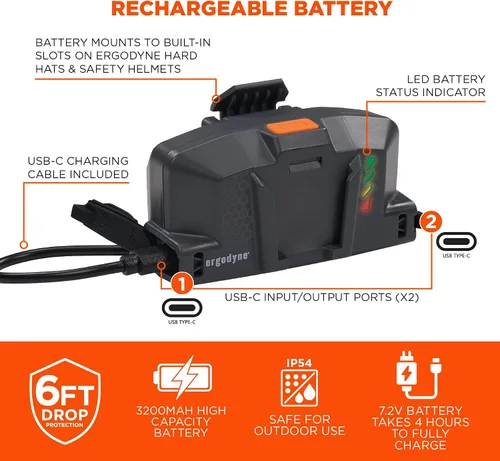 Vista 2 de Ergodyne Skullerz 8883 - Cargador de batería recargable con imán integrado, cable USB-C incluido
