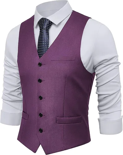 Vista 12 de BABEYOND Chaleco de traje para hombre, chaleco ajustado, chaleco de vestir de negocios para traje de esmoquin Rayas negras