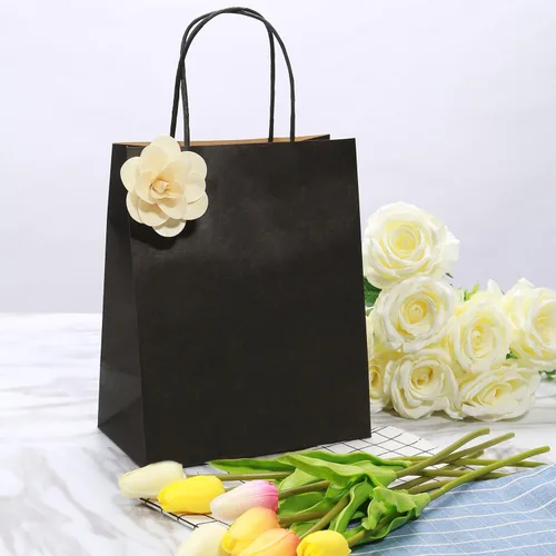 Vista 6 de Bolsas de regalo medianas con asas, 50 bolsas de papel kraft a granel, color negro 8x4.75x10 inch,120GSM,Thick,Durable,Recyclable,6LB Load,for
