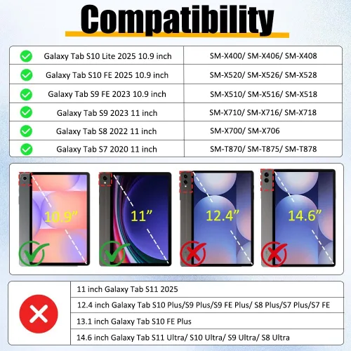 Vista 2 de BRAECNstock Funda para Samsung Galaxy Tab S10 Lite/ S10 FE/ S9 FE/ S9/ S8/ S7 5G Funda de 10.9"/11", Funda Protectora a Prueba de Golpes con Soporte