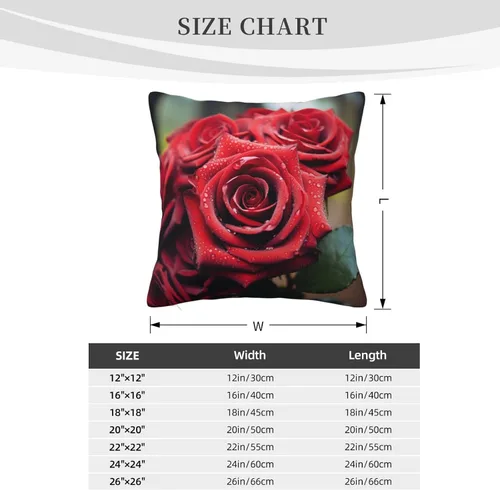 Vista 2 de Fundas de almohada cuadradas decorativas para sofá, hermosas fundas de almohada con rosas rojas, funda de cojín de doble cara para sala de estar