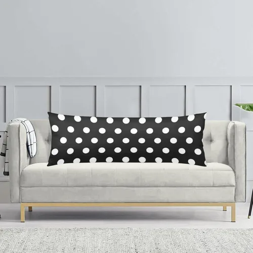 Vista 4 de Funda de almohada corporal de lunares en blanco y negro, funda de almohada larga abstracta con cremallera, funda de almohada decorativa suave
