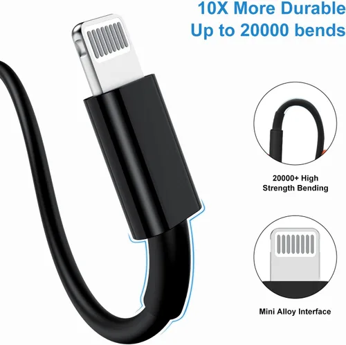 Vista 3 de Cable largo de carga rápida de 10 pies para iPhone 12, 13, 14, [certificado MFi de Apple], cable USB C a Lightning, puerto tipo C compatible
